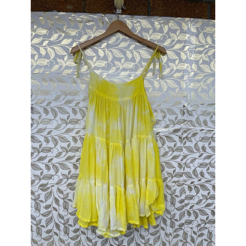HONORINE Yellow Tie Dye Gauze Tiered Mini Dress XS Sun Dress Beach Bikini Cover - Picture 7 of 9